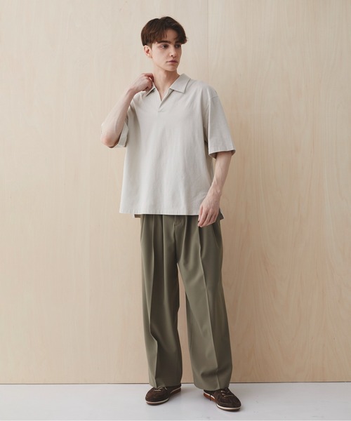 PUBLIC TOKYO(パブリックトウキョウ)の「【残りわずか】スキッパーポロTEE /夏服/半袖/ウォッシャブル/綿100%(Tシャツ/カットソー・メンズ・ホワイト/グレー/ブラック/その他・1/2)」の9枚目の写真