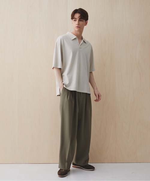 PUBLIC TOKYO(パブリックトウキョウ)の「【残りわずか】スキッパーポロTEE /夏服/半袖/ウォッシャブル/綿100%(Tシャツ/カットソー・メンズ・ホワイト/グレー/ブラック/その他・1/2)」の11枚目の写真