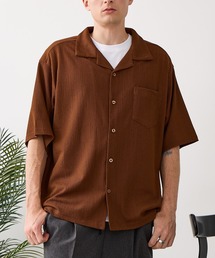 【BLUE STANDARD/ブルースタンダード】【上品な抜け感】ニットジャガード 透かし編みシャツ オープンカラー 波柄 涼しい 通気性 羽織り きれいめ 韓国ファッション