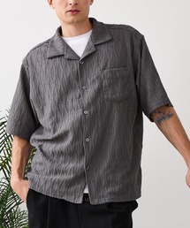 Blue Standard | 【BLUE STANDARD/ブルースタンダード】【上品な抜け感】ニットジャガード 透かし編みシャツ オープンカラー 波柄 涼しい 通気性 羽織り きれいめ 韓国ファッション(シャツ/ブラウス)