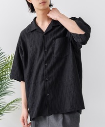 【BLUE STANDARD/ブルースタンダード】【上品な抜け感】ニットジャガード 透かし編みシャツ オープンカラー 波柄 涼しい 通気性 羽織り きれいめ 韓国ファッション