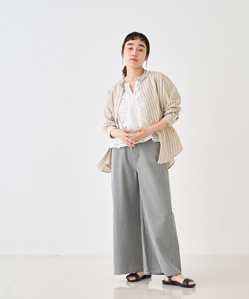 collex（コレックス）の「麻混 フリルストライプシャツ（シャツ/ブラウス・レディース・ストライプ・フリー）」の4枚目の写真