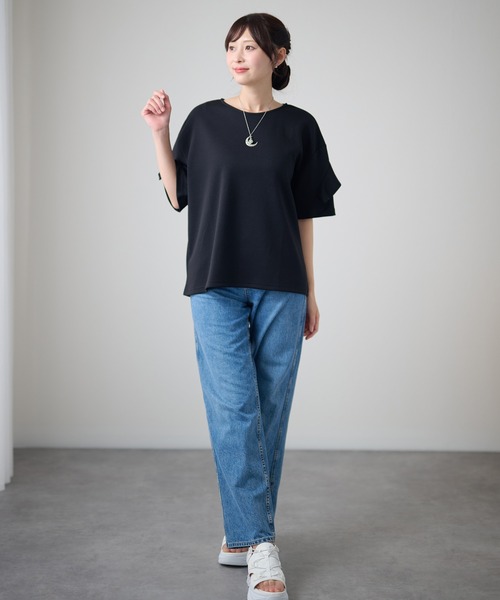 DAYRA(デイラ)の「ラッフルスリーブ ドロップショルダー 半袖 クルーネック トップス(Tシャツ/カットソー・レディース・ホワイト/ダークグレー/ネイビー/ブラック・FREE)」の5枚目の写真