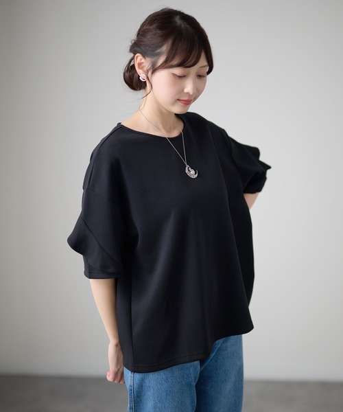DAYRA(デイラ)の「ラッフルスリーブ ドロップショルダー 半袖 クルーネック トップス(Tシャツ/カットソー・レディース・ホワイト/ダークグレー/ネイビー/ブラック・FREE)」の7枚目の写真
