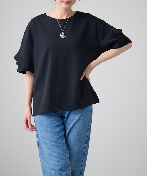 DAYRA(デイラ)の「ラッフルスリーブ ドロップショルダー 半袖 クルーネック トップス(Tシャツ/カットソー・レディース・ホワイト/ダークグレー/ネイビー/ブラック・FREE)」の8枚目の写真