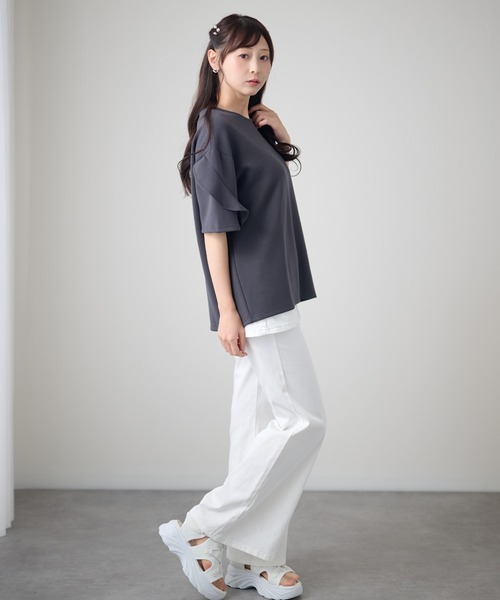 DAYRA(デイラ)の「ラッフルスリーブ ドロップショルダー 半袖 クルーネック トップス(Tシャツ/カットソー・レディース・ホワイト/ダークグレー/ネイビー/ブラック・FREE)」の10枚目の写真