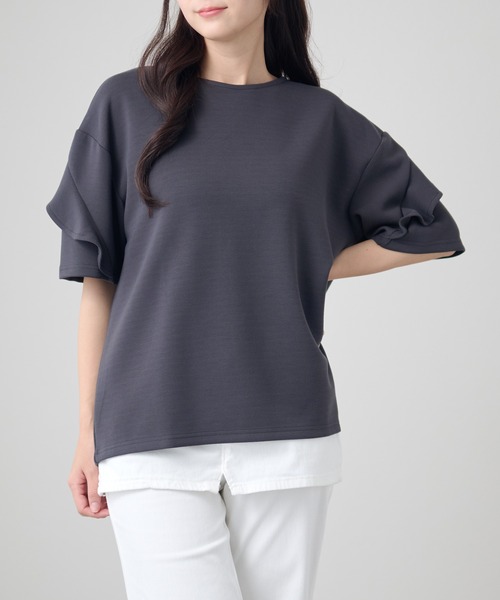DAYRA(デイラ)の「ラッフルスリーブ ドロップショルダー 半袖 クルーネック トップス(Tシャツ/カットソー・レディース・ホワイト/ダークグレー/ネイビー/ブラック・FREE)」の11枚目の写真