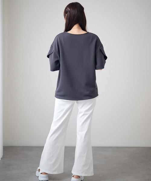 DAYRA(デイラ)の「ラッフルスリーブ ドロップショルダー 半袖 クルーネック トップス(Tシャツ/カットソー・レディース・ホワイト/ダークグレー/ネイビー/ブラック・FREE)」の12枚目の写真