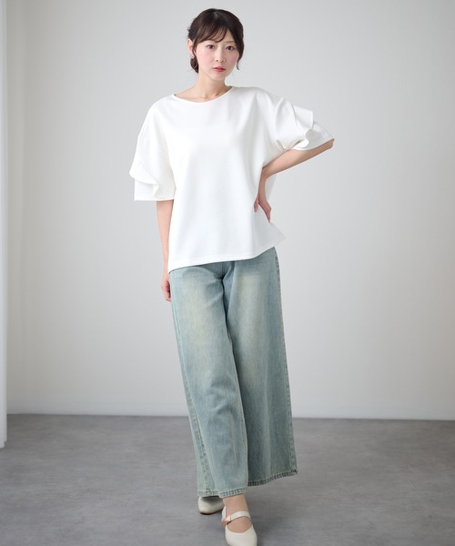 DAYRA(デイラ)の「ラッフルスリーブ ドロップショルダー 半袖 クルーネック トップス(Tシャツ/カットソー・レディース・ホワイト/ダークグレー/ネイビー/ブラック・FREE)」の15枚目の写真