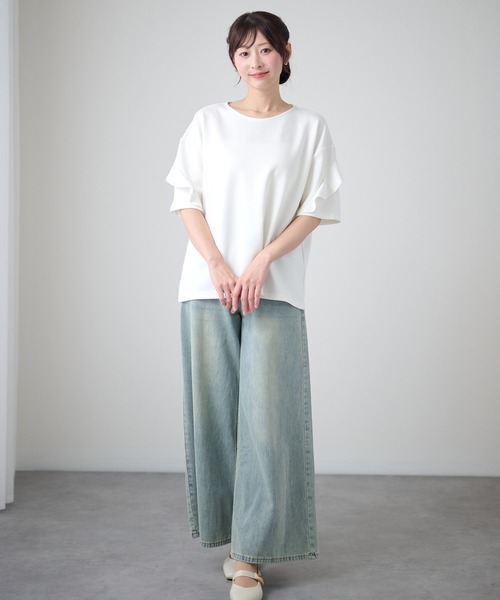 DAYRA(デイラ)の「ラッフルスリーブ ドロップショルダー 半袖 クルーネック トップス(Tシャツ/カットソー・レディース・ホワイト/ダークグレー/ネイビー/ブラック・FREE)」の18枚目の写真