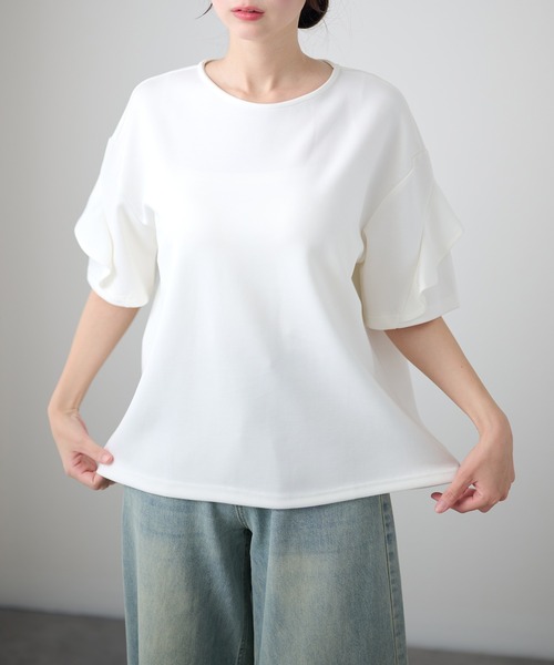 DAYRA(デイラ)の「ラッフルスリーブ ドロップショルダー 半袖 クルーネック トップス(Tシャツ/カットソー・レディース・ホワイト/ダークグレー/ネイビー/ブラック・FREE)」の19枚目の写真