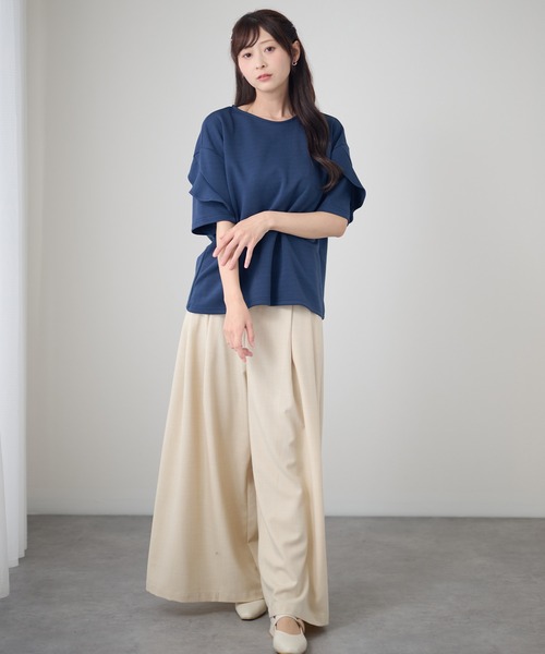 DAYRA(デイラ)の「ラッフルスリーブ ドロップショルダー 半袖 クルーネック トップス(Tシャツ/カットソー・レディース・ホワイト/ダークグレー/ネイビー/ブラック・FREE)」の20枚目の写真