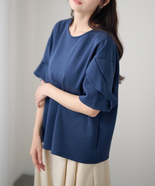 DAYRA(デイラ)の「ラッフルスリーブ ドロップショルダー 半袖 クルーネック トップス(Tシャツ/カットソー・レディース・ホワイト/ダークグレー/ネイビー/ブラック・FREE)」の22枚目の写真