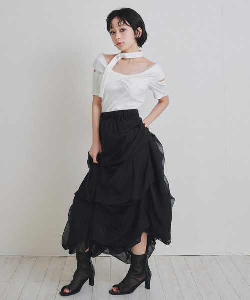 REDYAZEL(レディアゼル)の「チョーカークロスハーフスリーブニットトップス(ニット/セーター・レディース・ホワイト/ミント/ブラック・FREE)」の14枚目の写真