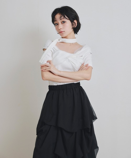 REDYAZEL(レディアゼル)の「チョーカークロスハーフスリーブニットトップス(ニット/セーター・レディース・ホワイト/ミント/ブラック・FREE)」の22枚目の写真