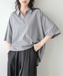 襟付き ハーフジップトップス