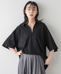 襟付き ハーフジップトップス