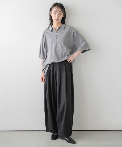 La-gemme(ラジェム)の「襟付き ハーフジップトップス(Tシャツ/カットソー・レディース・ベージュ/グレー/ブラック・フリー)」の8枚目の写真
