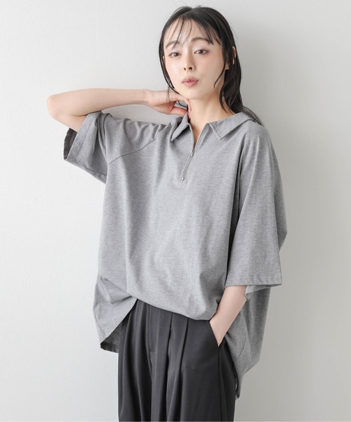 La-gemme(ラジェム)の「襟付き ハーフジップトップス(Tシャツ/カットソー・レディース・ベージュ/グレー/ブラック・フリー)」の9枚目の写真
