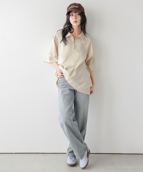 La-gemme(ラジェム)の「襟付き ハーフジップトップス(Tシャツ/カットソー・レディース・ベージュ/グレー/ブラック・フリー)」の11枚目の写真