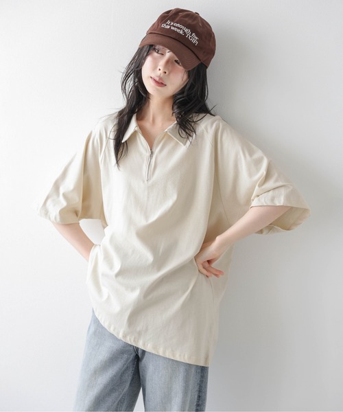 La-gemme(ラジェム)の「襟付き ハーフジップトップス(Tシャツ/カットソー・レディース・ベージュ/グレー/ブラック・フリー)」の13枚目の写真