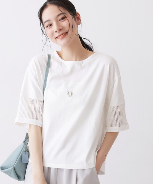 Dessin(デッサン)の「【接触冷感】メッシュレーススリーブプルオーバー(Tシャツ/カットソー・レディース・チャコールグレー/ブラック/レッド系1/ホワイト系・01/02/03)」の2枚目の写真