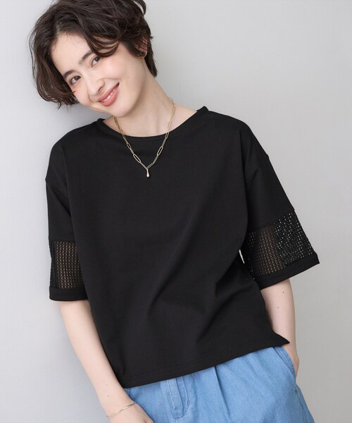 Dessin(デッサン)の「【接触冷感】メッシュレーススリーブプルオーバー(Tシャツ/カットソー・レディース・チャコールグレー/ブラック/レッド系1/ホワイト系・01/02/03)」の3枚目の写真