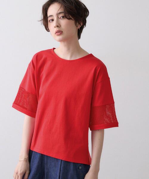 Dessin(デッサン)の「【接触冷感】メッシュレーススリーブプルオーバー(Tシャツ/カットソー・レディース・チャコールグレー/ブラック/レッド系1/ホワイト系・01/02/03)」の22枚目の写真