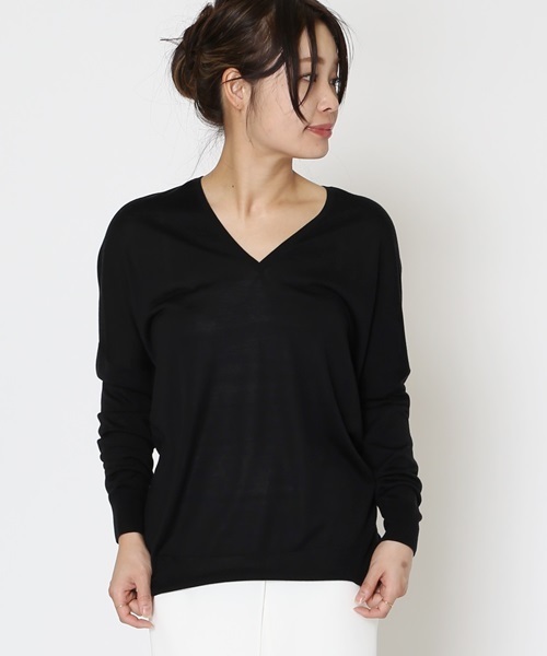 FIGARO Paris（フィガロパリ）の「シルクハイゲージ Vネックプルオーバー◆（ニット/セーター・レディース・ベージュ/ブラック/ブルー/ホワイト・FREE）」の3枚目の写真