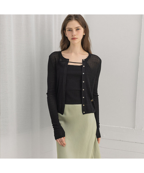 LAUTREDE MIN(ロートルドミン)の「Tencel logo cardigan(カーディガン/ボレロ・レディース・ブラック/アイボリー/ライトピンク/グレー・FREE)」の1枚目の写真