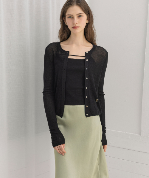 LAUTREDE MIN(ロートルドミン)の「Tencel logo cardigan(カーディガン/ボレロ・レディース・ブラック/アイボリー/ライトピンク/グレー・FREE)」の5枚目の写真