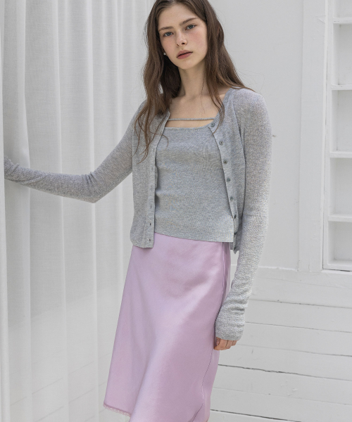 LAUTREDE MIN(ロートルドミン)の「Tencel logo cardigan(カーディガン/ボレロ・レディース・ブラック/アイボリー/ライトピンク/グレー・FREE)」の6枚目の写真