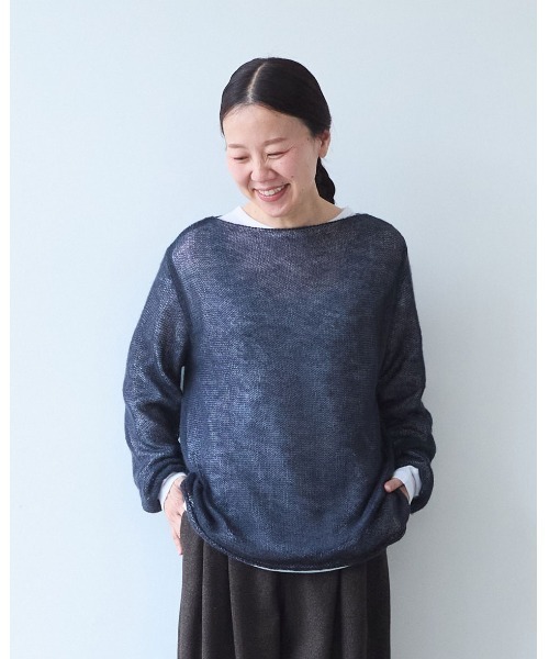 yuni(ユニ )の「Sheer Mohair Wool Nylon pullover(ニット/セーター・レディース・チャコールグレー/サックスブルー/ピンク・FREE)」の2枚目の写真