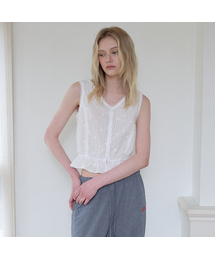 V-neck lace sleeveless blouse [FRSP08BL03]_White