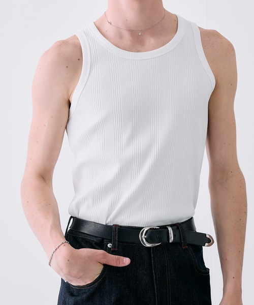 Adoon plain（アドーンプレーン）の「Random Rib Tank Top / ランダムリブタンクトップ（タンクトップ・メンズ・ホワイト/ブラック・MEDIUM/LARGE）」の9枚目の写真