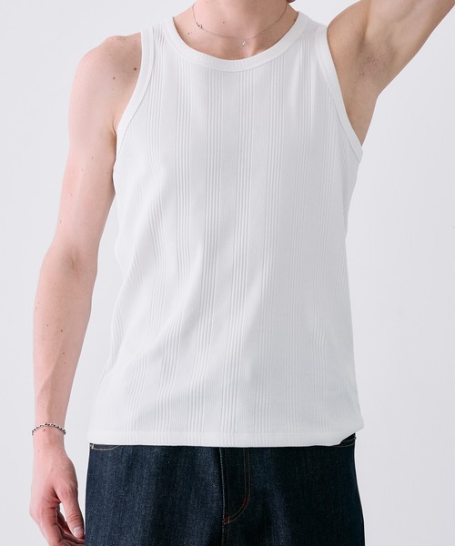 Adoon plain（アドーンプレーン）の「Random Rib Tank Top / ランダムリブタンクトップ（タンクトップ・メンズ・ホワイト/ブラック・MEDIUM/LARGE）」の10枚目の写真
