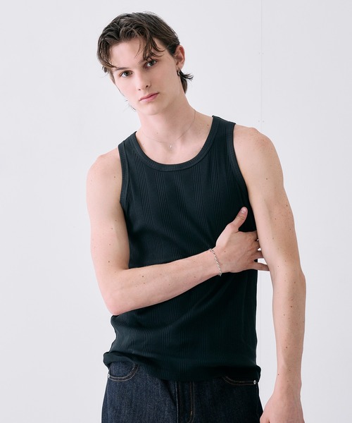 Adoon plain（アドーンプレーン）の「Random Rib Tank Top / ランダムリブタンクトップ（タンクトップ・メンズ・ホワイト/ブラック・MEDIUM/LARGE）」の6枚目の写真