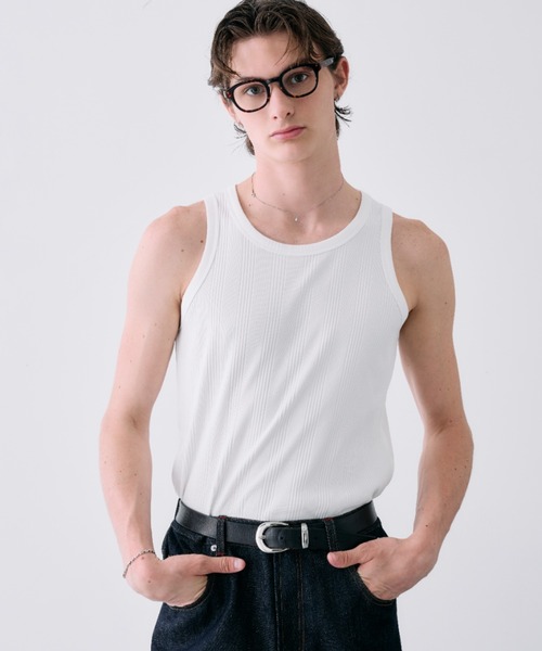 Adoon plain（アドーンプレーン）の「Random Rib Tank Top / ランダムリブタンクトップ（タンクトップ・メンズ・ホワイト/ブラック・MEDIUM/LARGE）」の4枚目の写真