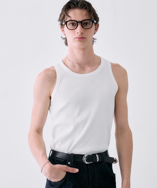 Adoon plain（アドーンプレーン）の「Random Rib Tank Top / ランダムリブタンクトップ（タンクトップ・メンズ・ホワイト/ブラック・MEDIUM/LARGE）」の8枚目の写真