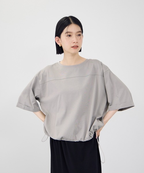 Mac-House（マックハウス）の「【Idnes / イドネス】裾ドロスト ドルマンプルオーバー  カットソー（Tシャツ/カットソー・レディース・ブラック/グレイッシュベージュ/ブラウン・FREE）」の3枚目の写真