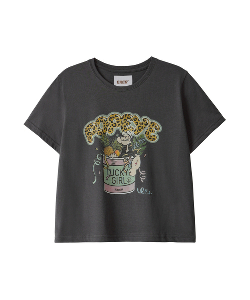 ERER(エルエル)の「Cropped Leopard Popeye Graphic T-Shirt Charcoal(Tシャツ/カットソー・レディース・ダークグレー・1/2)」の2枚目の写真