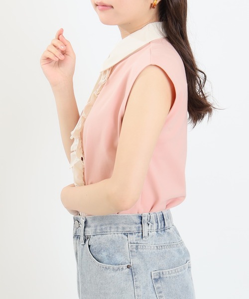 ASTORIA ODIER(アストリアオディール)の「異素材フリルカットソー(Tシャツ/カットソー・レディース・ネイビー/ブラック/ピンク/ベージュ・MEDIUM)」の17枚目の写真