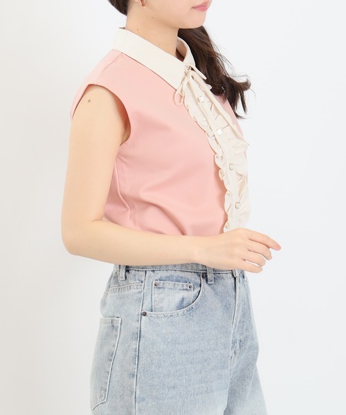 ASTORIA ODIER(アストリアオディール)の「異素材フリルカットソー(Tシャツ/カットソー・レディース・ネイビー/ブラック/ピンク/ベージュ・MEDIUM)」の19枚目の写真