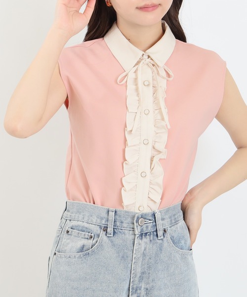 ASTORIA ODIER(アストリアオディール)の「異素材フリルカットソー(Tシャツ/カットソー・レディース・ネイビー/ブラック/ピンク/ベージュ・MEDIUM)」の16枚目の写真