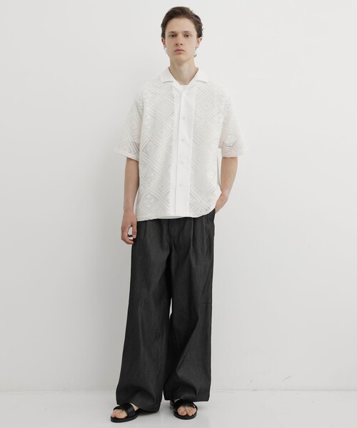 UNITED TOKYO(ユナイテッドトウキョウ)の「【MADE IN JAPAN】クロシェレース オープンカラーシャツ |通気性/透かし/真夏/夏服/2WAY/希少な編み機(シャツ/ブラウス・メンズ・オフホワイト/ブラック・2/1)」の13枚目の写真