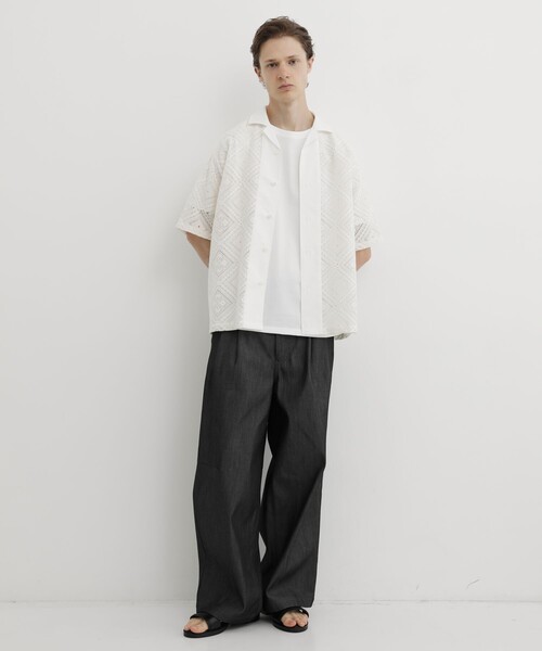 UNITED TOKYO(ユナイテッドトウキョウ)の「【MADE IN JAPAN】クロシェレース オープンカラーシャツ |通気性/透かし/真夏/夏服/2WAY/希少な編み機(シャツ/ブラウス・メンズ・オフホワイト/ブラック・2/1)」の14枚目の写真