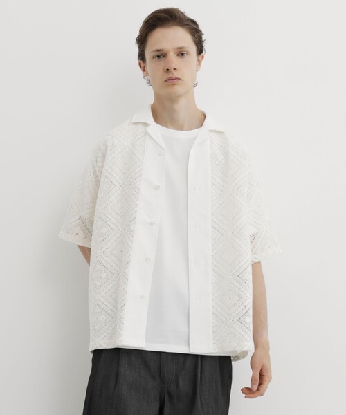 UNITED TOKYO(ユナイテッドトウキョウ)の「【MADE IN JAPAN】クロシェレース オープンカラーシャツ |通気性/透かし/真夏/夏服/2WAY/希少な編み機(シャツ/ブラウス・メンズ・オフホワイト/ブラック・2/1)」の16枚目の写真