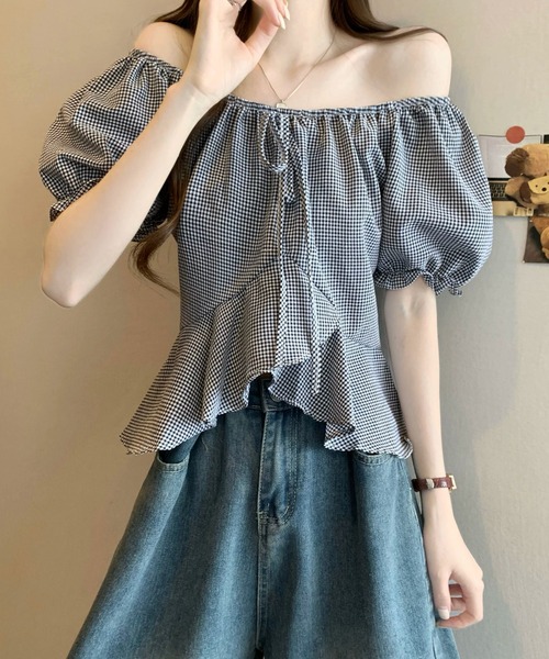 Girly Doll(ガーリードール)の「ギンガムチェックパフスリペプラムブラウス(シャツ/ブラウス・レディース・ベージュ/ブラック/ブルー/レッド・FREE)」の20枚目の写真