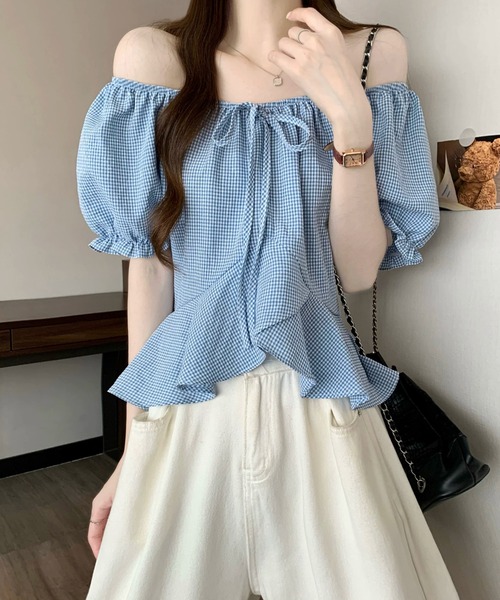 Girly Doll(ガーリードール)の「ギンガムチェックパフスリペプラムブラウス(シャツ/ブラウス・レディース・ベージュ/ブラック/ブルー/レッド・FREE)」の17枚目の写真