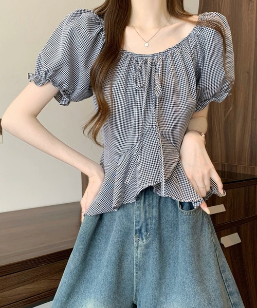 Girly Doll(ガーリードール)の「ギンガムチェックパフスリペプラムブラウス(シャツ/ブラウス・レディース・ベージュ/ブラック/ブルー/レッド・FREE)」の21枚目の写真